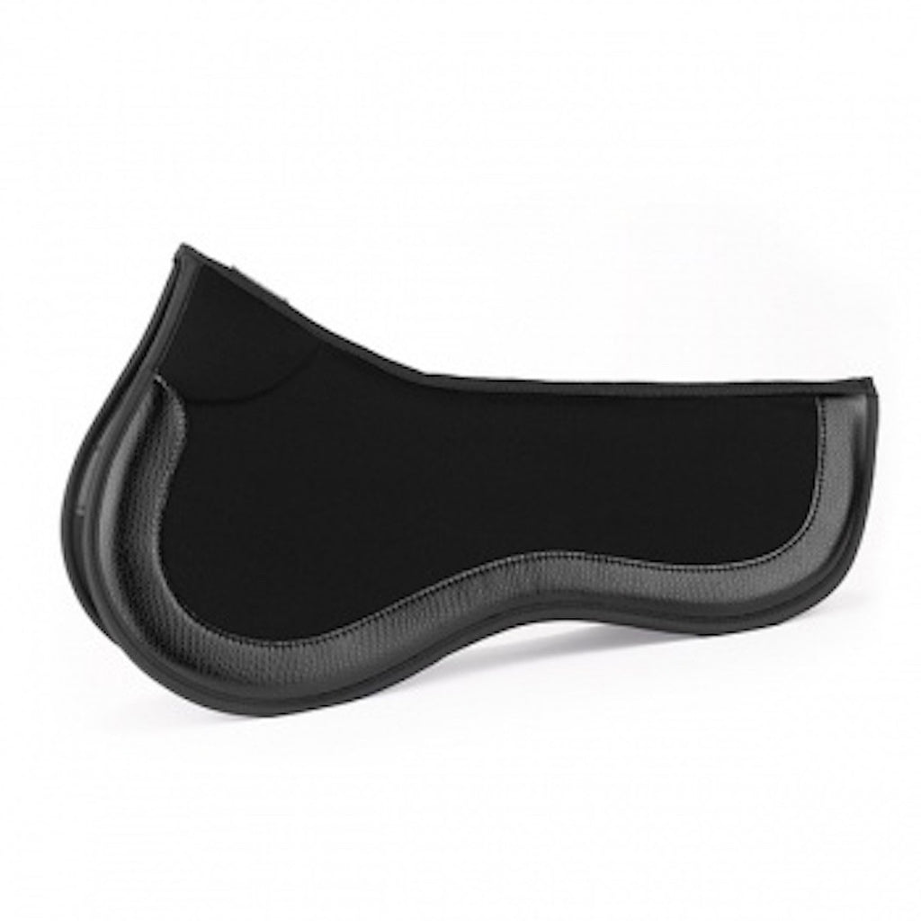 Utilizing EquiFit's ImpacTeq Technology, this saddle pad molds to the contour of the horse's back, ensuring a secure and custom fit. A multi-dimensional air mesh allows air flow and promotes circulation, while an open-cell non-newtonian foam transforms from soft to rigid upon impact. The pads are breathable, antimicrobial and easy to clean. Delivering support, comfort and protection, riding with ImpacTeq is riding with confidence. Black Ostrich