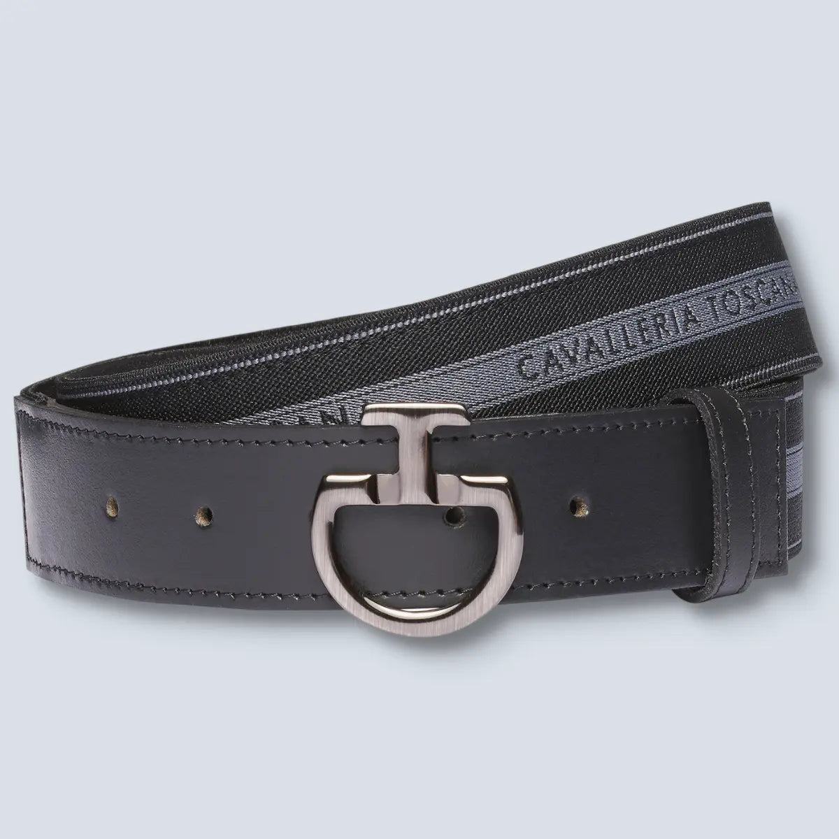 Cavalleria Toscana Women's Leather and Jaquard Elastic Belt CT Casp
