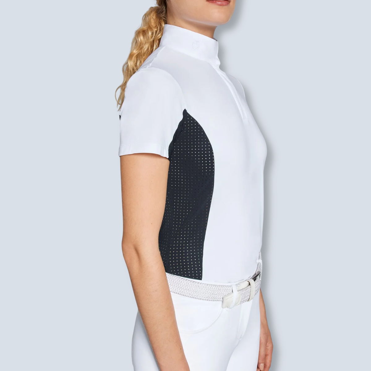 Cavalleria Toscana Jersey Short Sleeve with perforated inserts Show Shirt-2