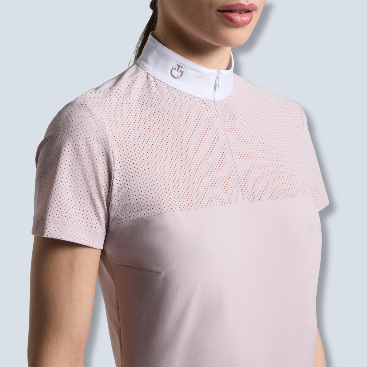 Cavalleria Toscana Women’s Perforated Jersey Inserts Short Sleeve Show Shirt-7