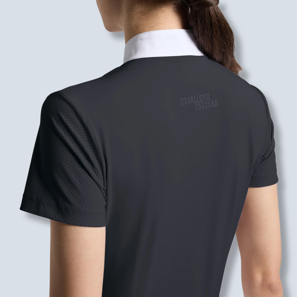 Cavalleria Toscana Women’s Perforated Jersey Inserts Short Sleeve Show Shirt-5