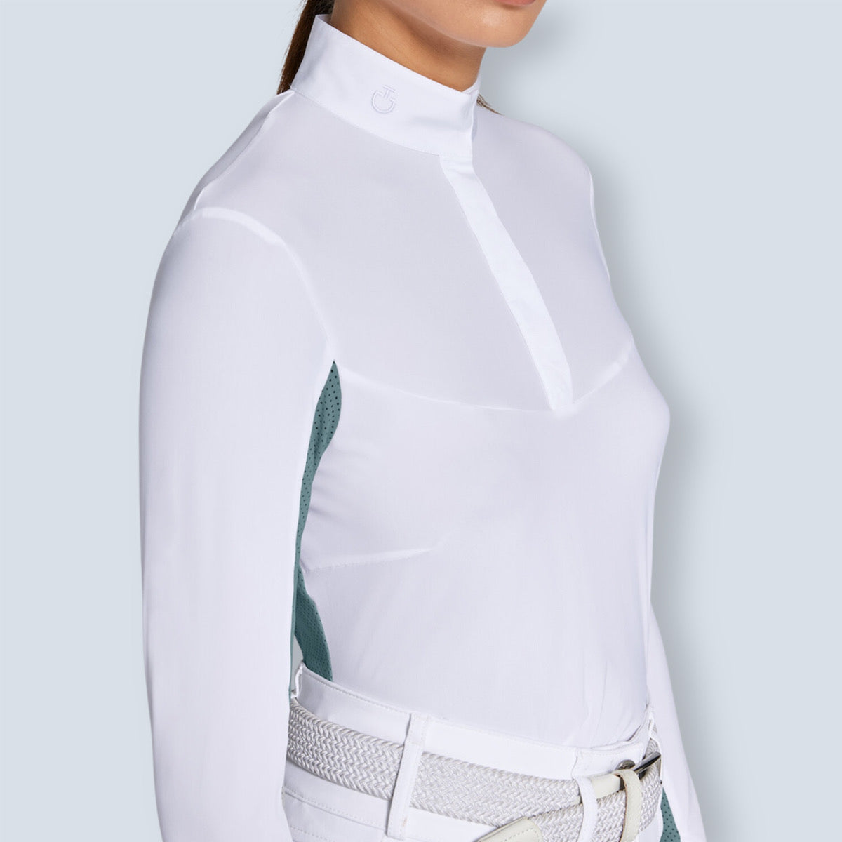 Cavalleria Toscana Women's Perforated Jersey Long Sleeve Show Shirt-4