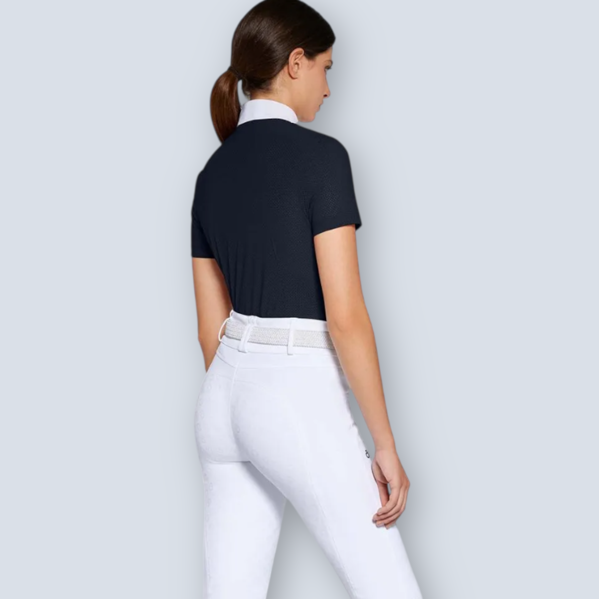 Cavalleria Toscana Women's Perforated Jersey Short Sleeve Poplin Show Shirt.-5