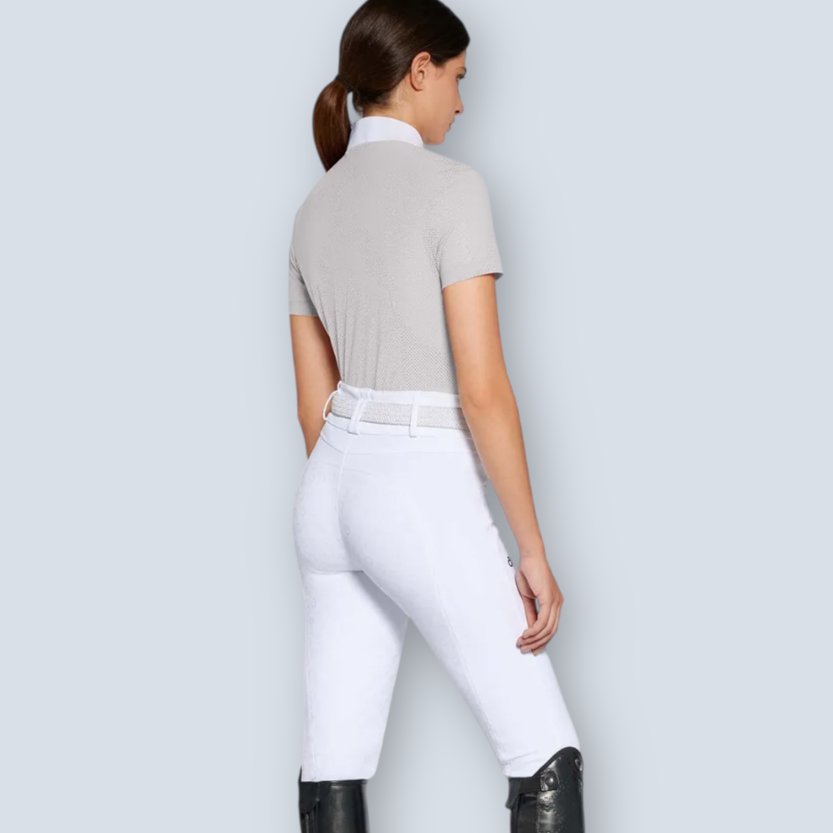 Cavalleria Toscana Women's Perforated Jersey Short Sleeve Poplin Show Shirt.-4