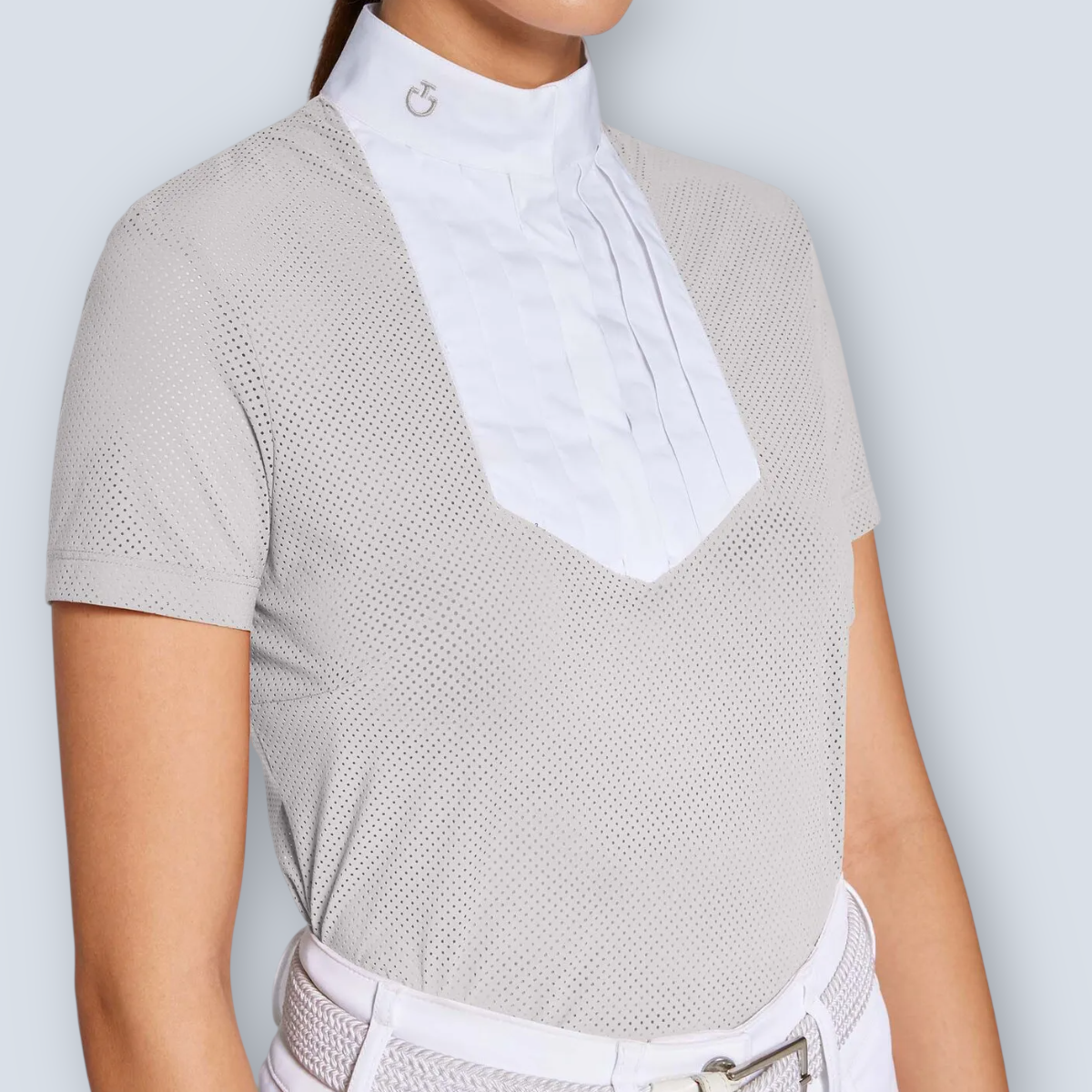 Cavalleria Toscana Women's Perforated Jersey Short Sleeve Poplin Show Shirt.-3