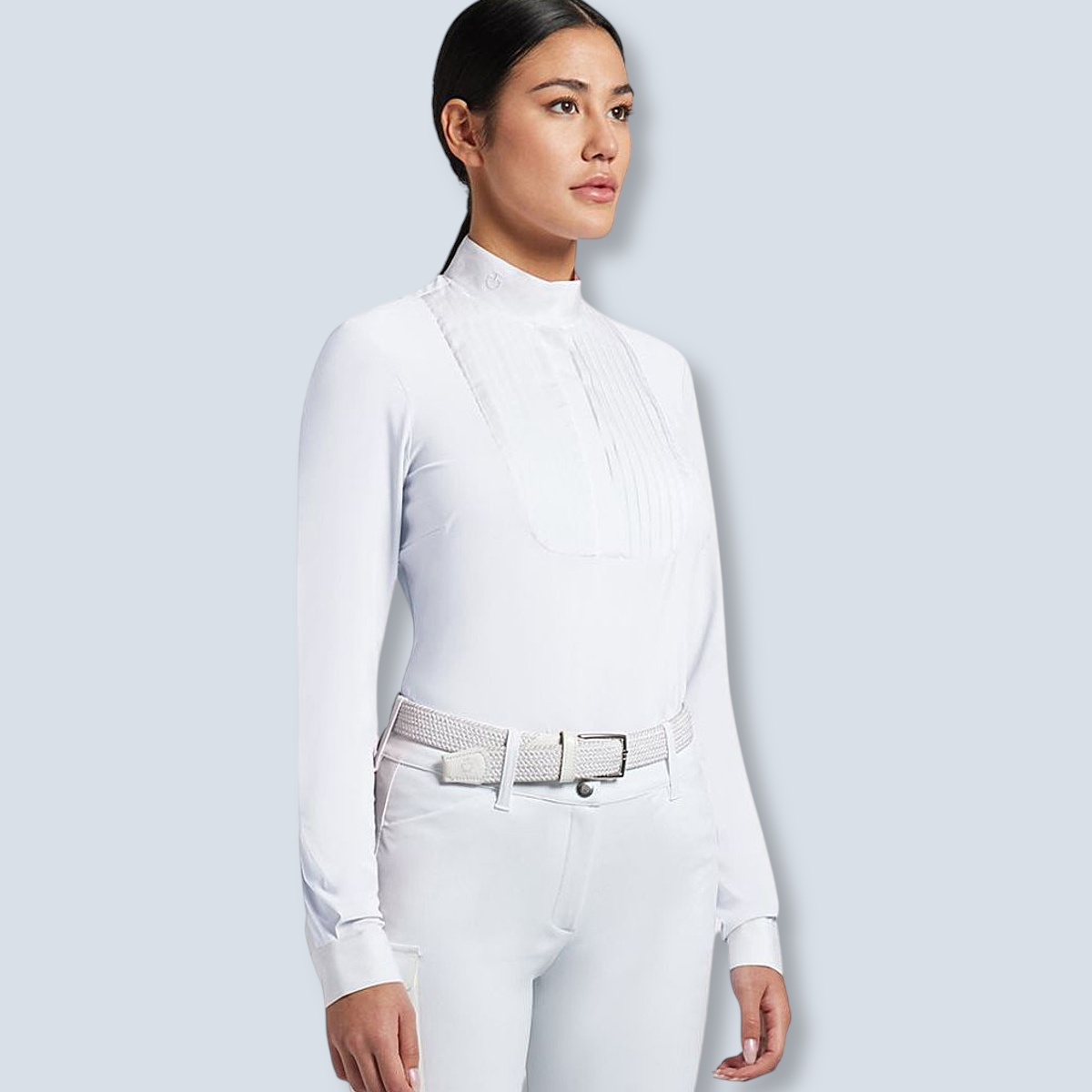 Cavalleria Toscana Women's Pleated Bib Jersey Long Sleeve Show Shirt-2