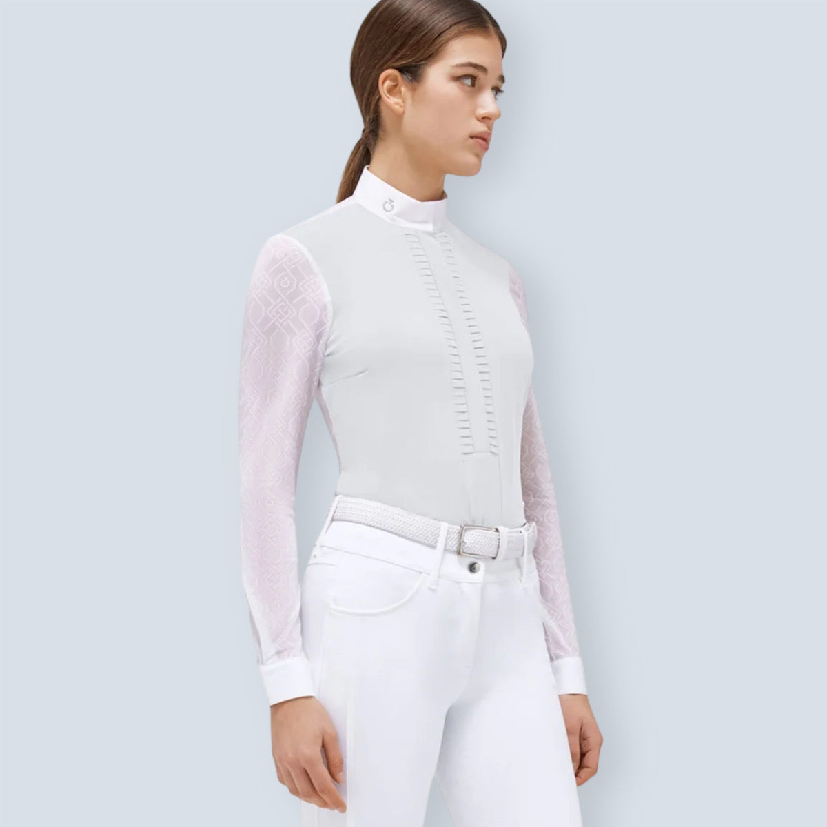 Cavalleria Toscana Women's Pleated Jersey Long Sleeve Show Shirt