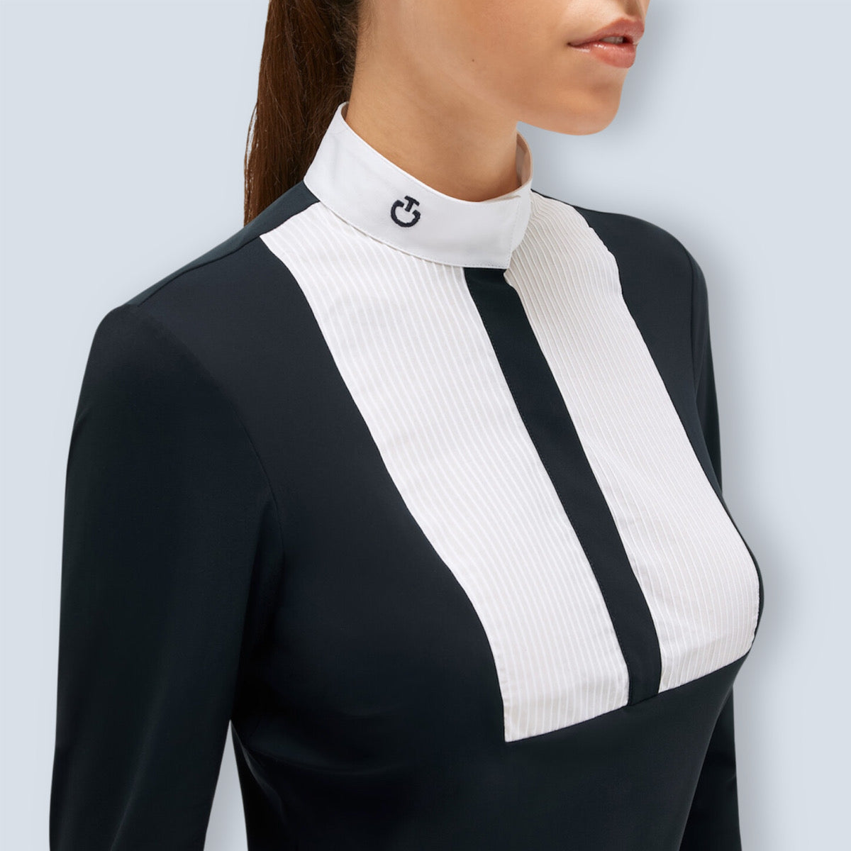 Cavalleria Toscana Women’s Pleated Long Sleeve Jersey Show Shirt-3