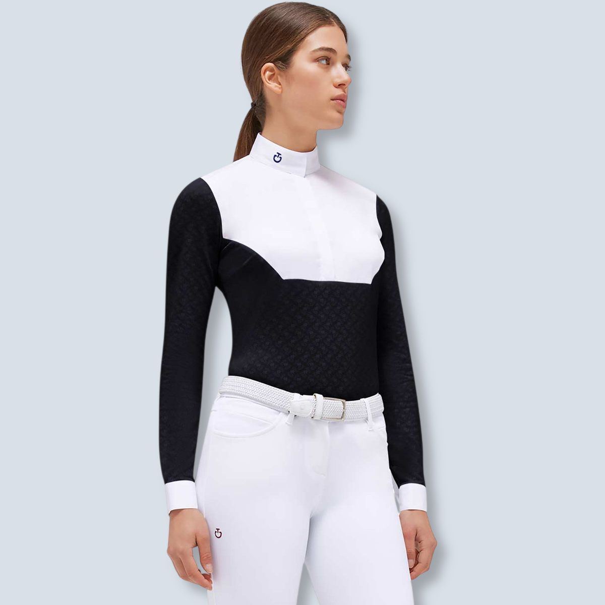 Cavalleria Toscana Women's Sheer Jacquard Long Sleeve Show Shirt-4