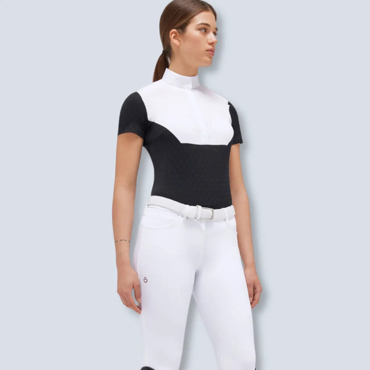 Cavalleria Toscana Women's Sheer Jacquard Short Sleeve Show Shirt.