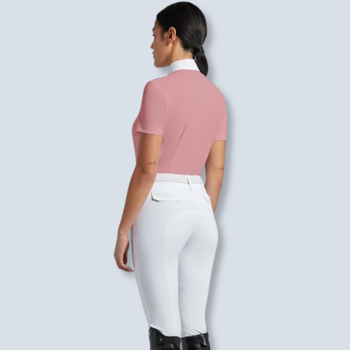 Cavalleria Toscana Women's Pleated Bib Jersey Short Sleeve Show Shirt-3