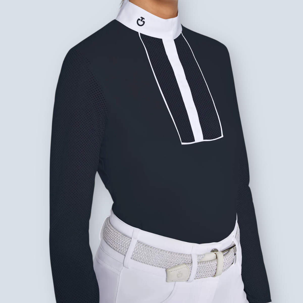Cavalleria Toscana Women´s Perforated Jersey Long Sleeve Show Shirt-3