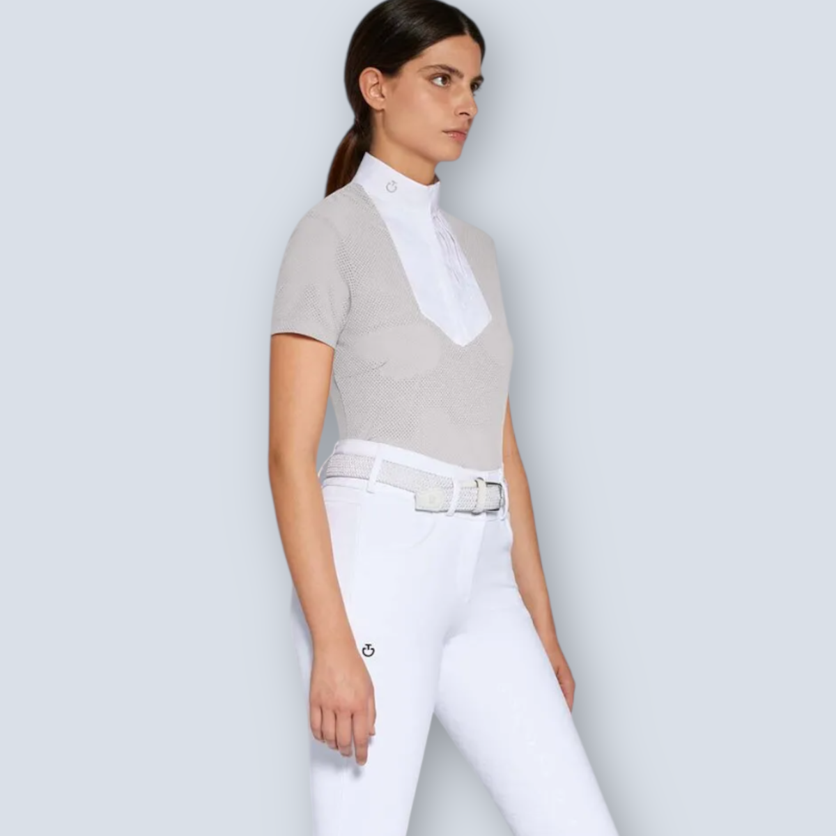 Cavalleria Toscana Women's Perforated Jersey Short Sleeve Poplin Show Shirt.-2
