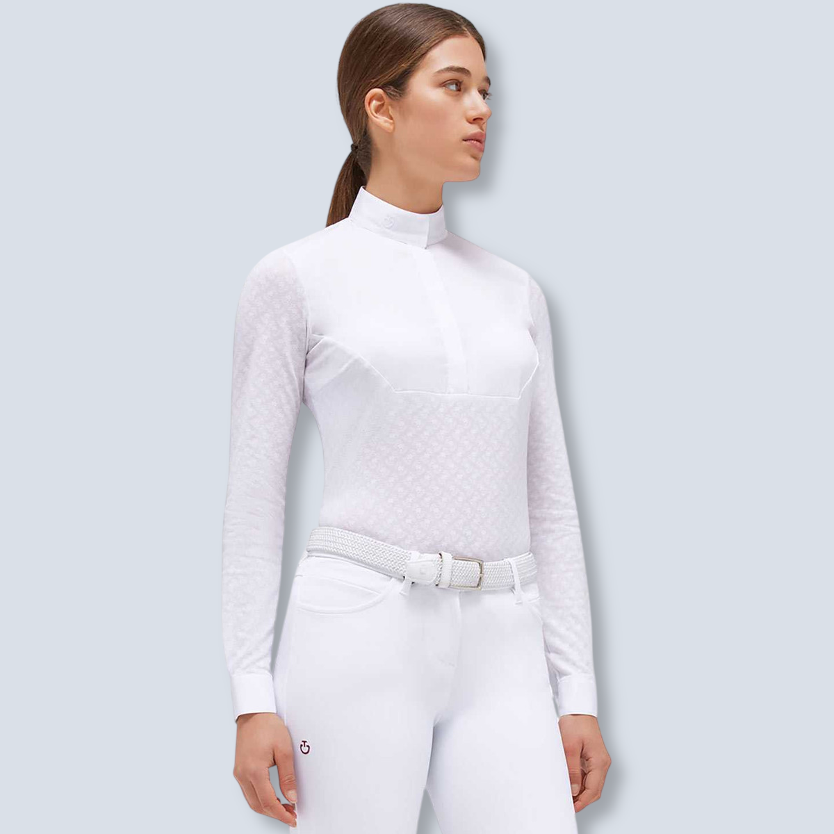 Cavalleria Toscana Women's Sheer Jacquard Long Sleeve Show Shirt-2