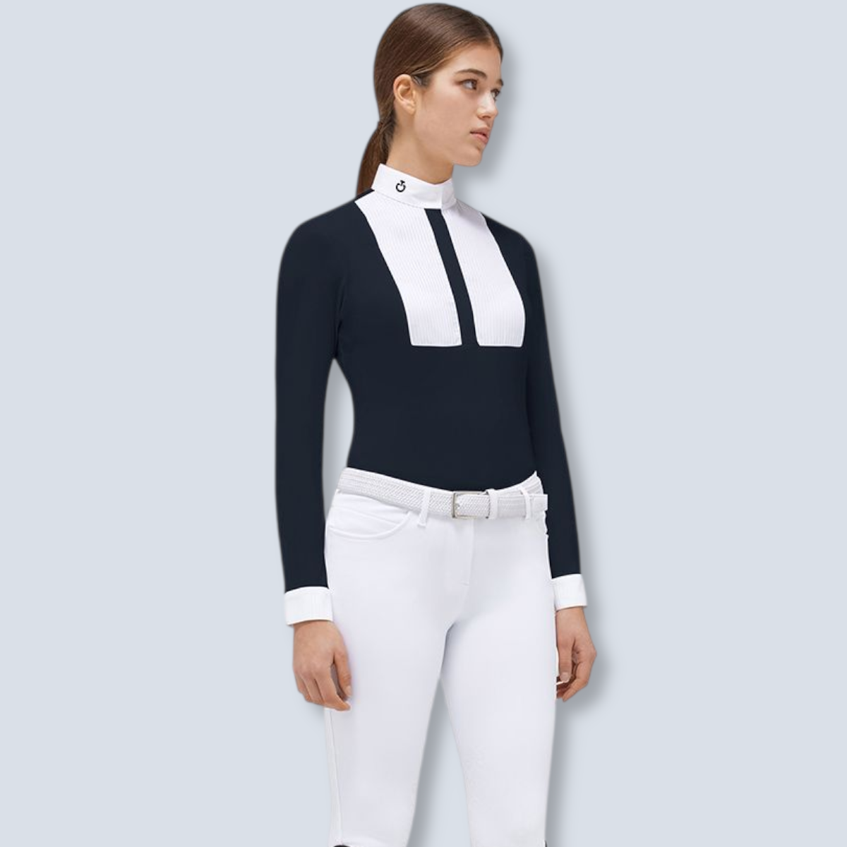 Cavalleria Toscana  Women´s Jersey with Cotton Pleated Bib Cuff Long Sleeve Show Shirt