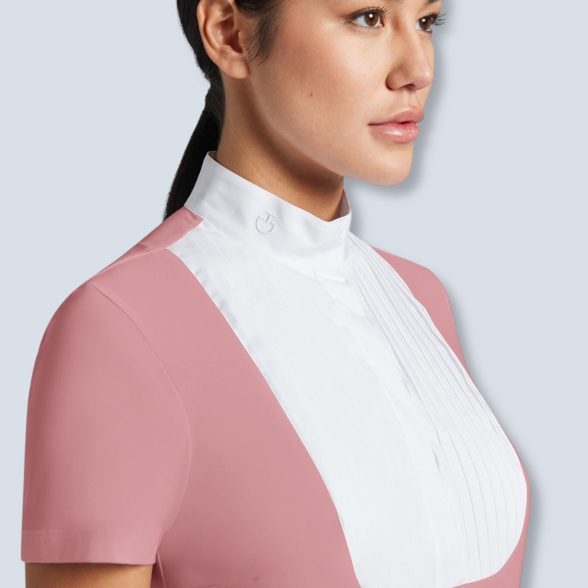 Cavalleria Toscana Women's Pleated Bib Jersey Short Sleeve Show Shirt