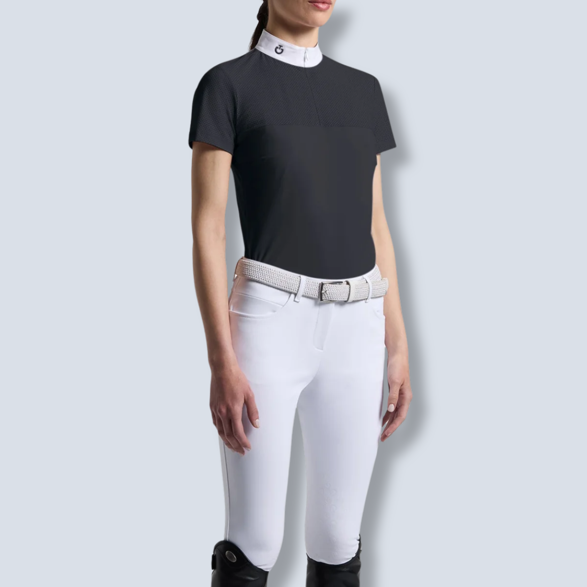 Cavalleria Toscana Women’s Perforated Jersey Inserts Short Sleeve Show Shirt-4