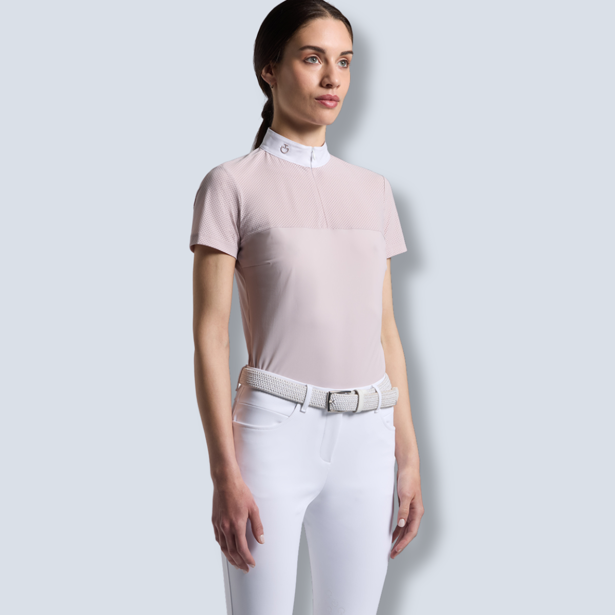Cavalleria Toscana Women’s Perforated Jersey Inserts Short Sleeve Show Shirt-6