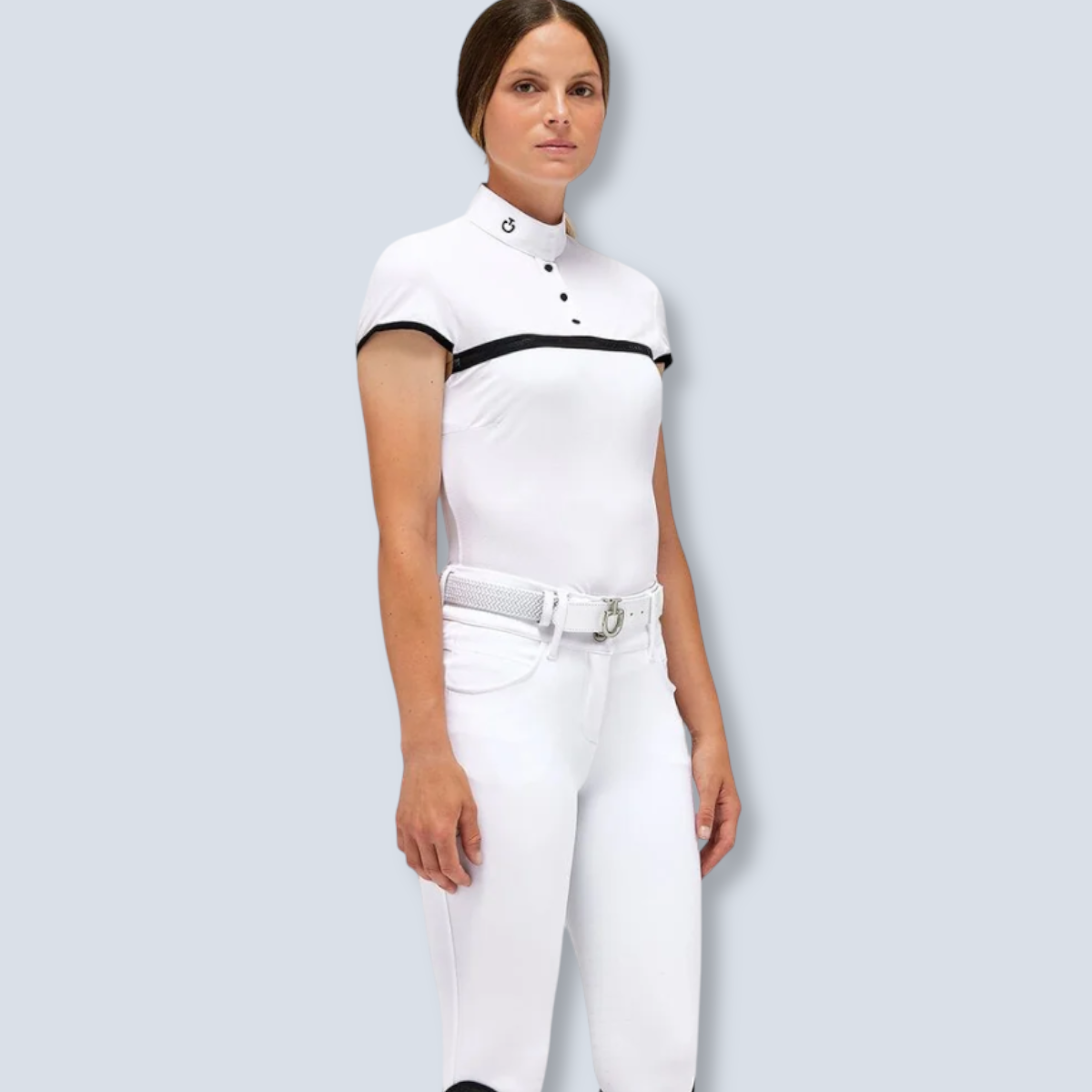 Cavalleria Toscana Women´s Jersey Mesh Insert Short Sleeve Zip Show Shirt