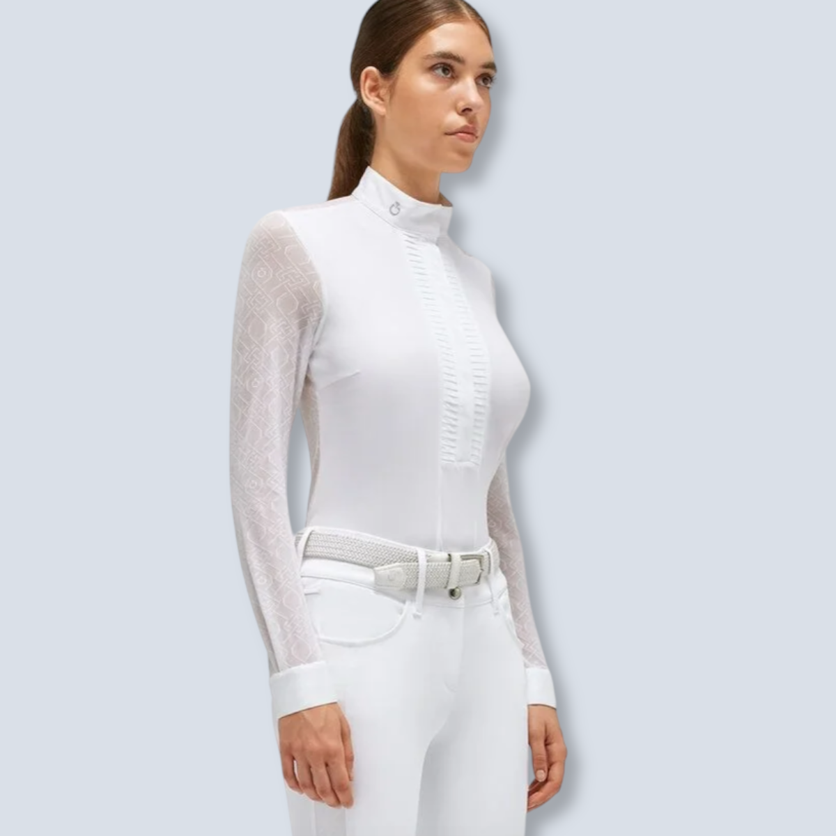 Cavalleria Toscana Women's Pleated Jersey Long Sleeve Show Shirt