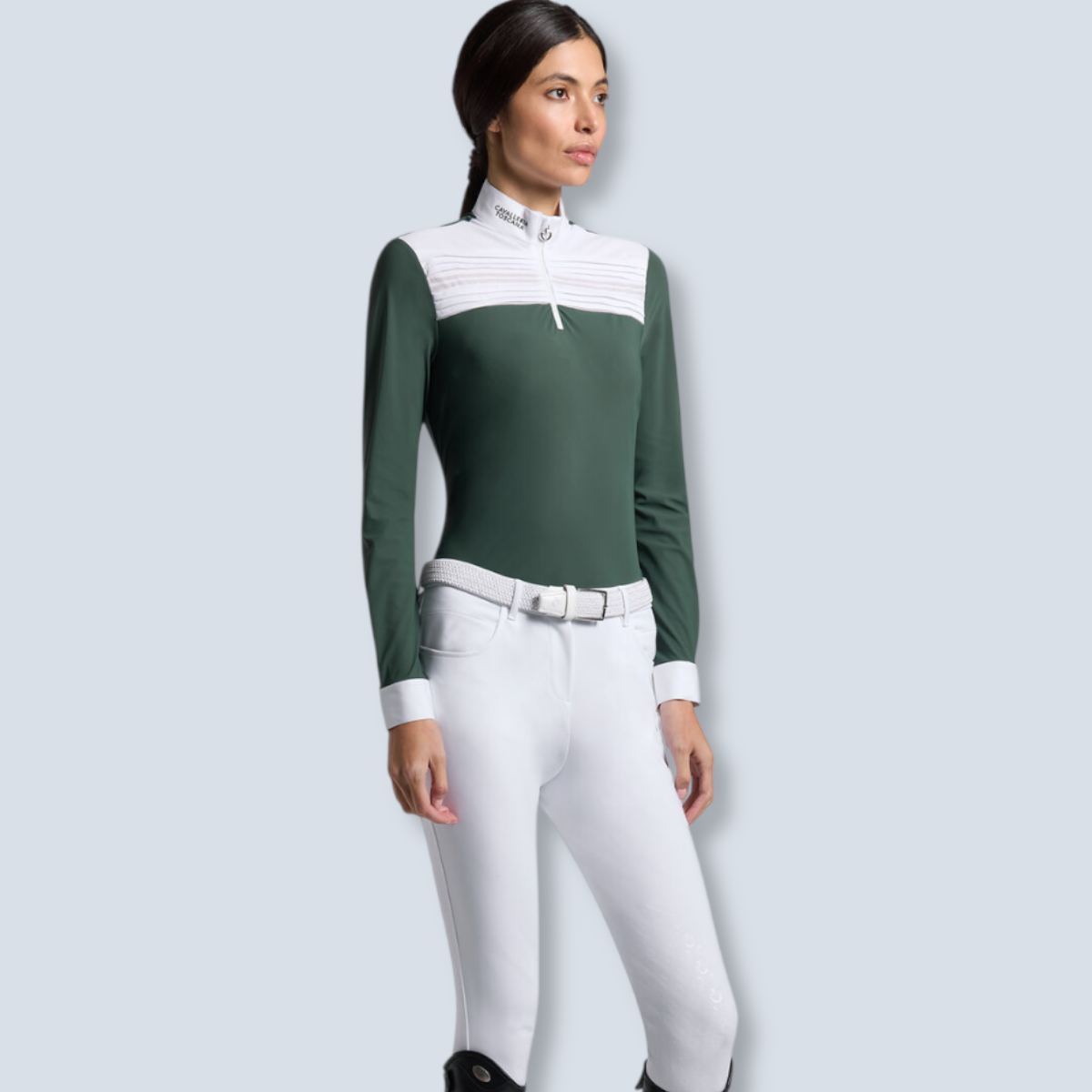 Cavalleria Toscana Women’s Long Sleeve Pleated Insert Show Shirt-4