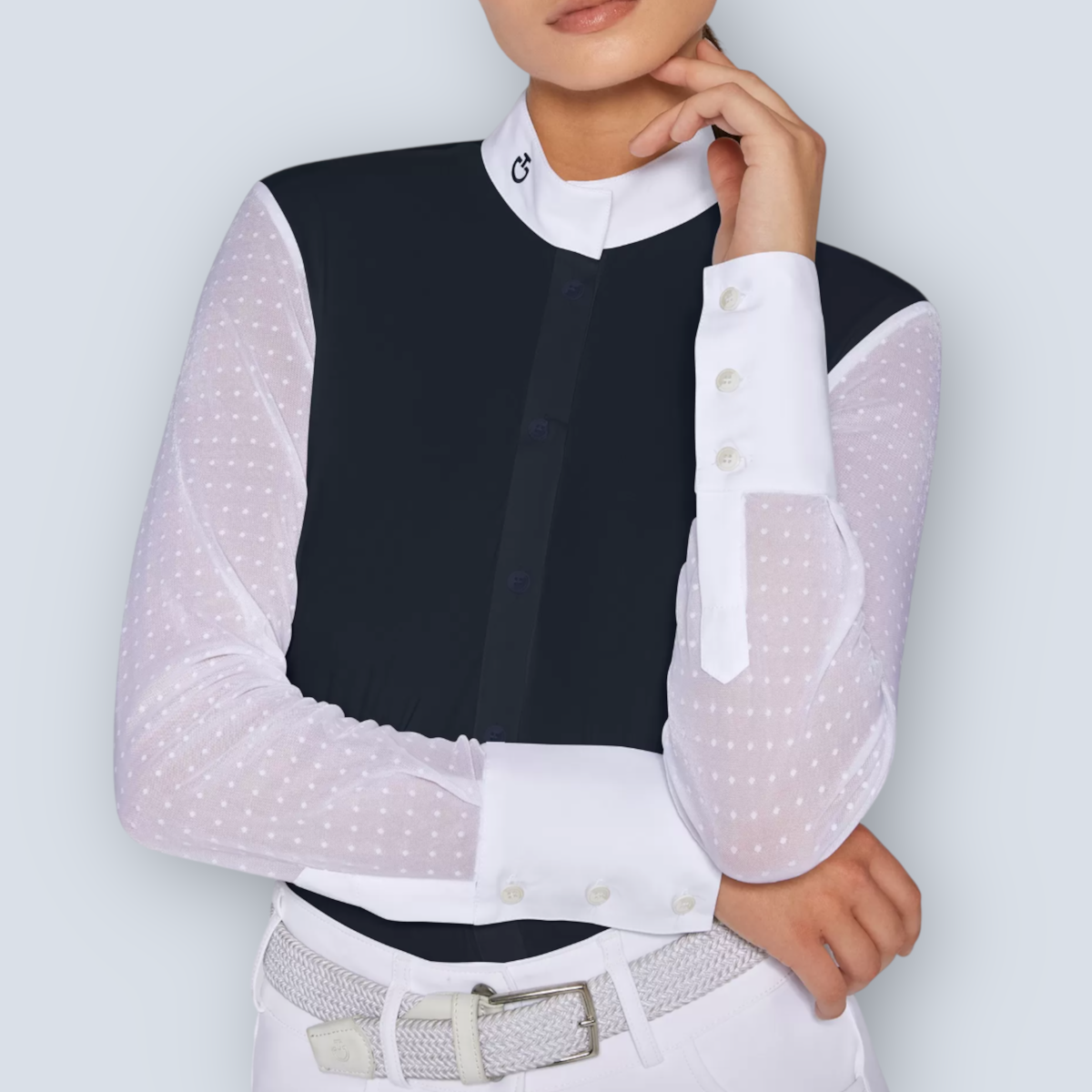 Cavalleria Toscana Women’s Jersey Polka Dot Long Sleeve Show Shirt-2