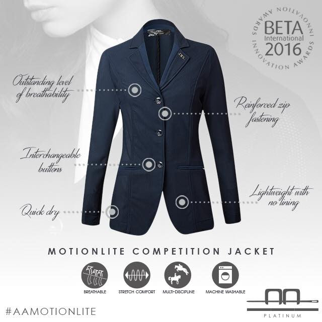 The ultimate hot weather riding piece is here! The revolutionary Motion Lite is the most breathable competition jacket on the market.  Yet, even in the brightest of shirts, you cannot see through it.  The Motion Lite Jacket won the BETA International 2016 Innovation Award for Rider Clothing because of its innovation, beautiful fit, and its lightweight and breathable qualities. This is one of those pieces that you simply must try on to get the full experience, as it far exceeds its hanger appeal.  Outstandin