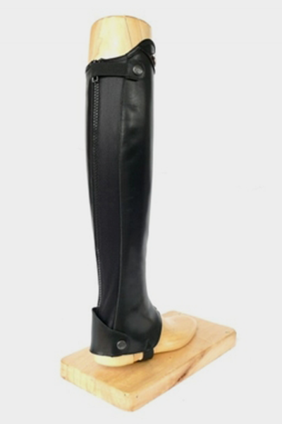 Parlanti Passion Half Chaps* are the ultimate in performance and protection.  They’re available in genuine calfskin, in both black and dark brown Comes with an elastic in back for comfort and fitting Five calf sizes and two height options will provide an impeccable fit Designed to perform in tandem with our Ankle Boots, they will give you the feel of custom made boots Best for Schooling Premium calfskin interior and exterior